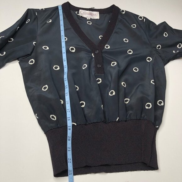 𝅺VINTAGE Castleberry Painted White Abstract Polka Dot Black Bomber Shirt Blouse - Picture 11 of 11